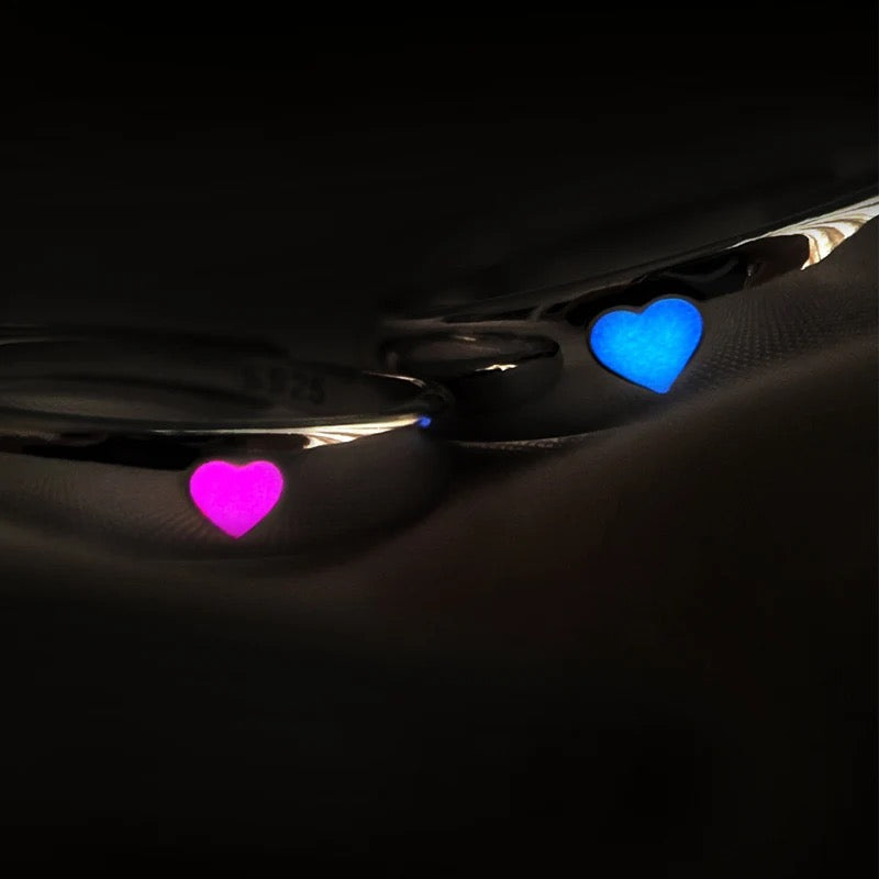 Glow In The Dark Couples Heart Rings