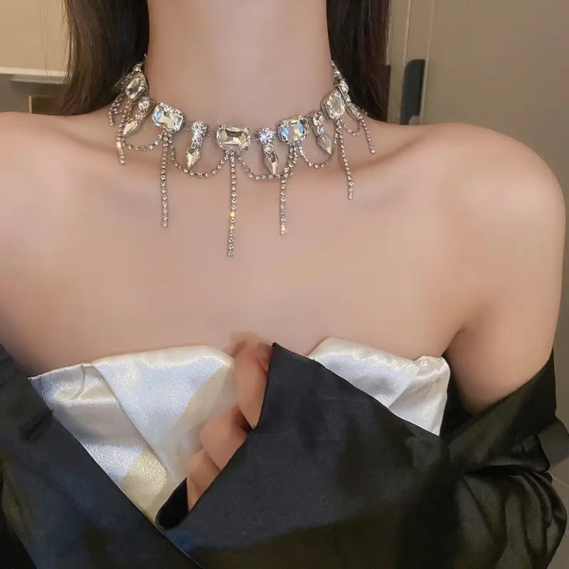 Crystal Tassel Choker Necklace