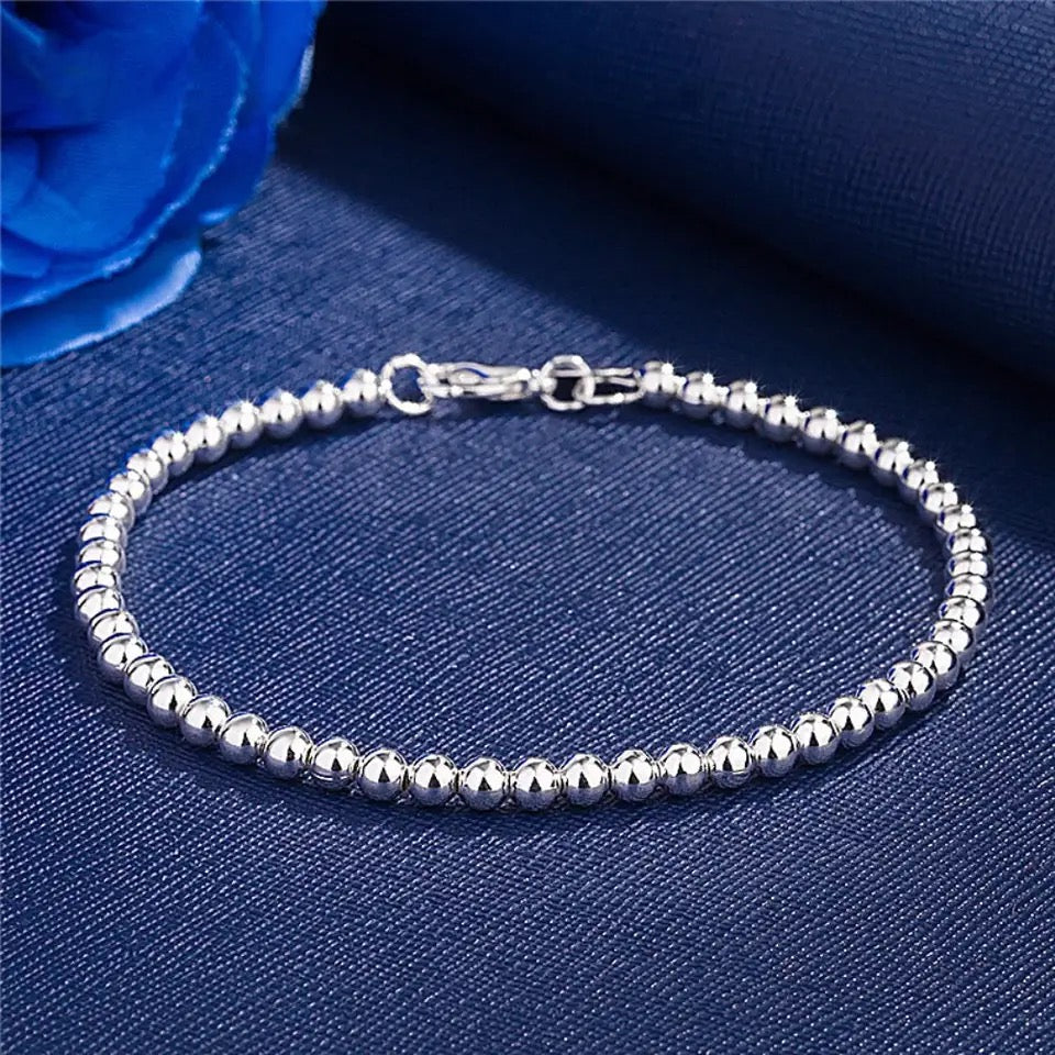 4mm 925 Sterling Silver Plated Bead Bracelet