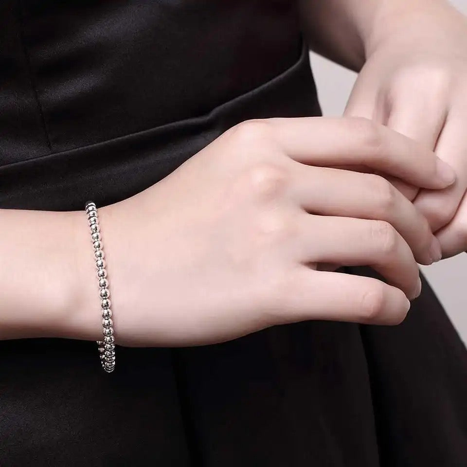 4mm 925 Sterling Silver Plated Bead Bracelet