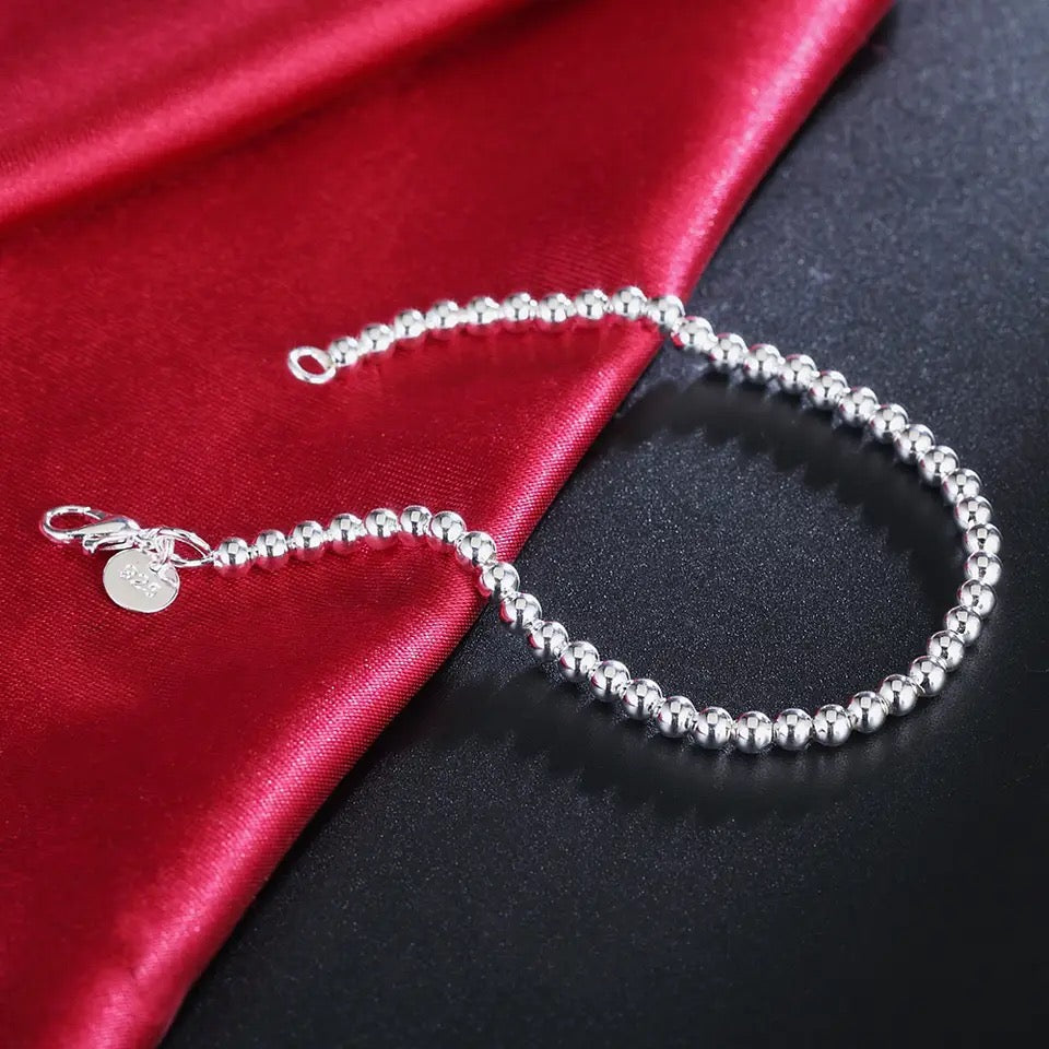 4mm 925 Sterling Silver Plated Bead Bracelet