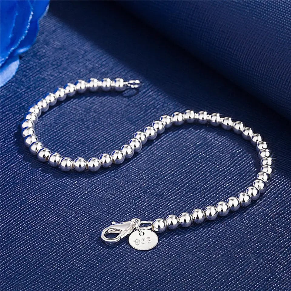 4mm 925 Sterling Silver Plated Bead Bracelet