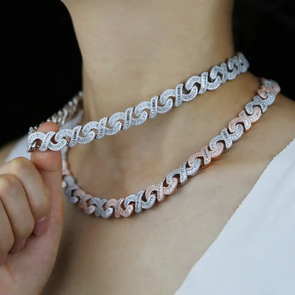 Iced Out Hip Hop Baguette Infinity Link Cuban Chain