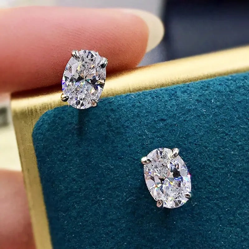 Oval Diamond Stud Earrings