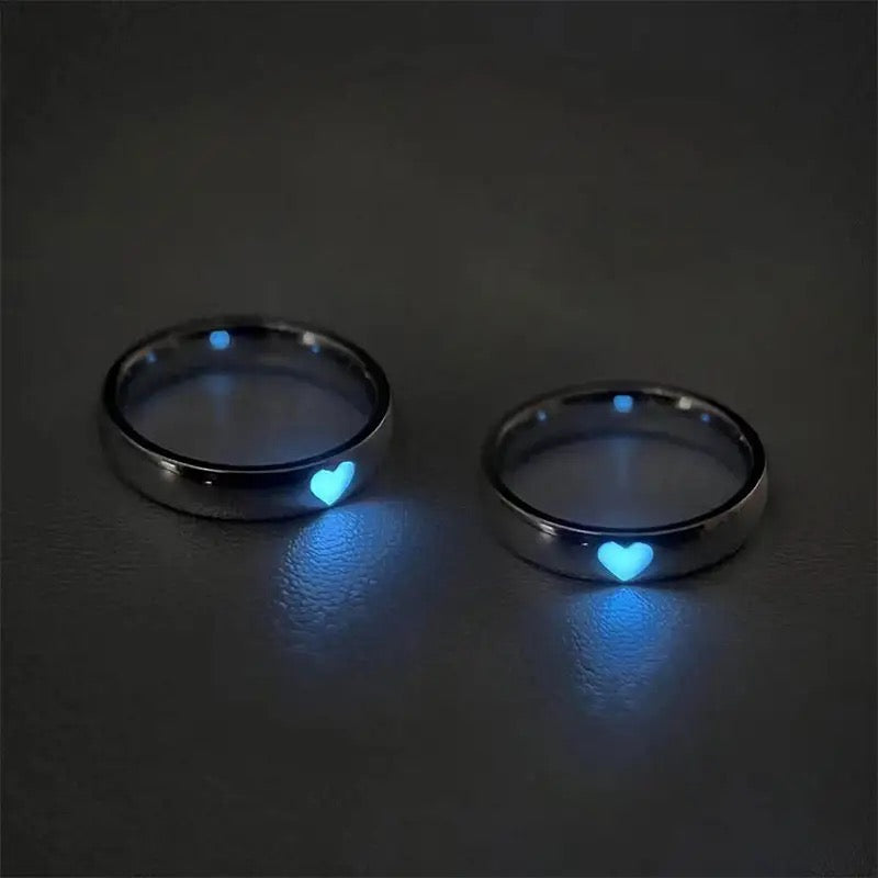 Glow In The Dark Couples Heart Rings