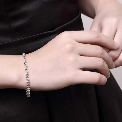 4mm 925 Sterling Silver Plated Bead Bracelet