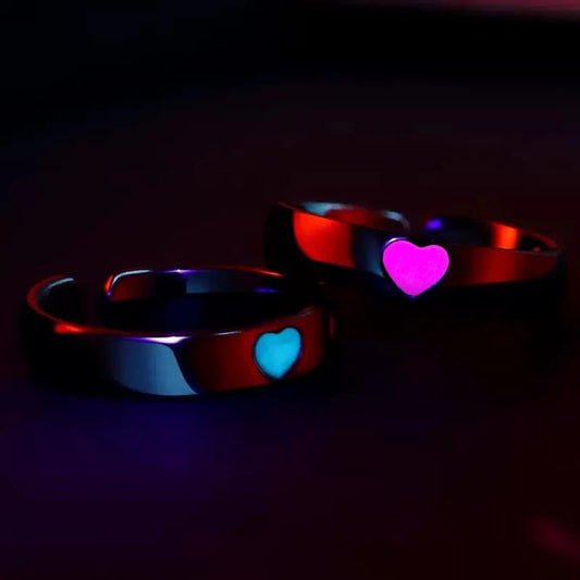 Glow In The Dark Couples Heart Rings