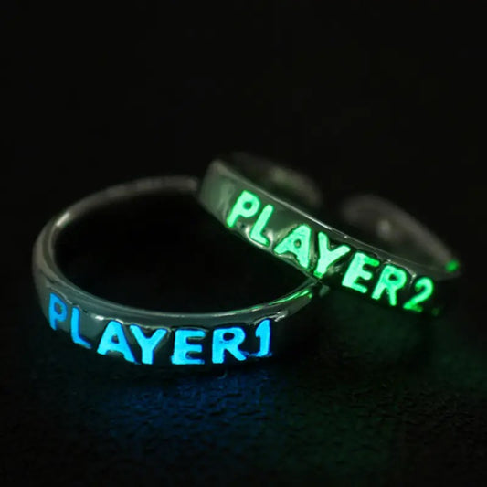 Player 1 & 2 Glow In The Dark Couples Rings
