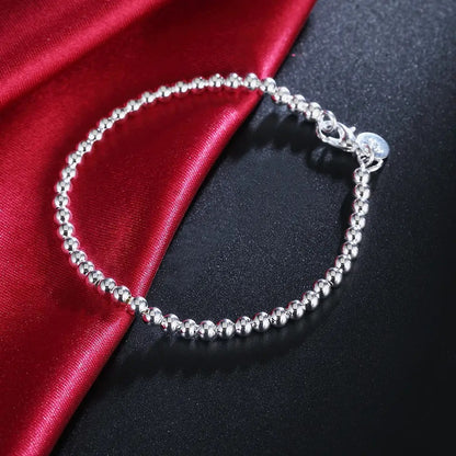 4mm 925 Sterling Silver Plated Bead Bracelet